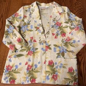 LIZ BAKER Vtg women’s linen floral blazer / jacket Lightweight pockets  size 18